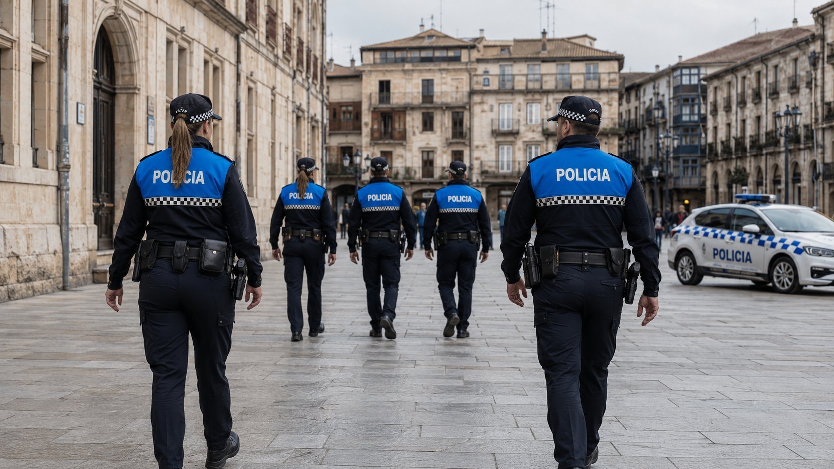 Agente de Policía Local de Castilla y León rellenando un atestado en su mesa de trabajo