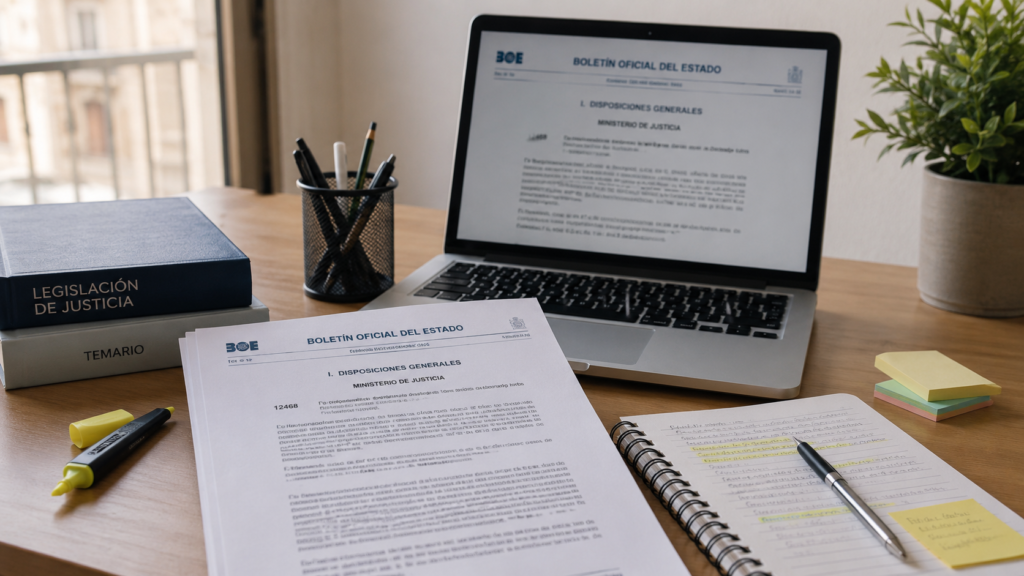 Convocatoria de Auxilio Judicial en el BOE con apuntes de estudio